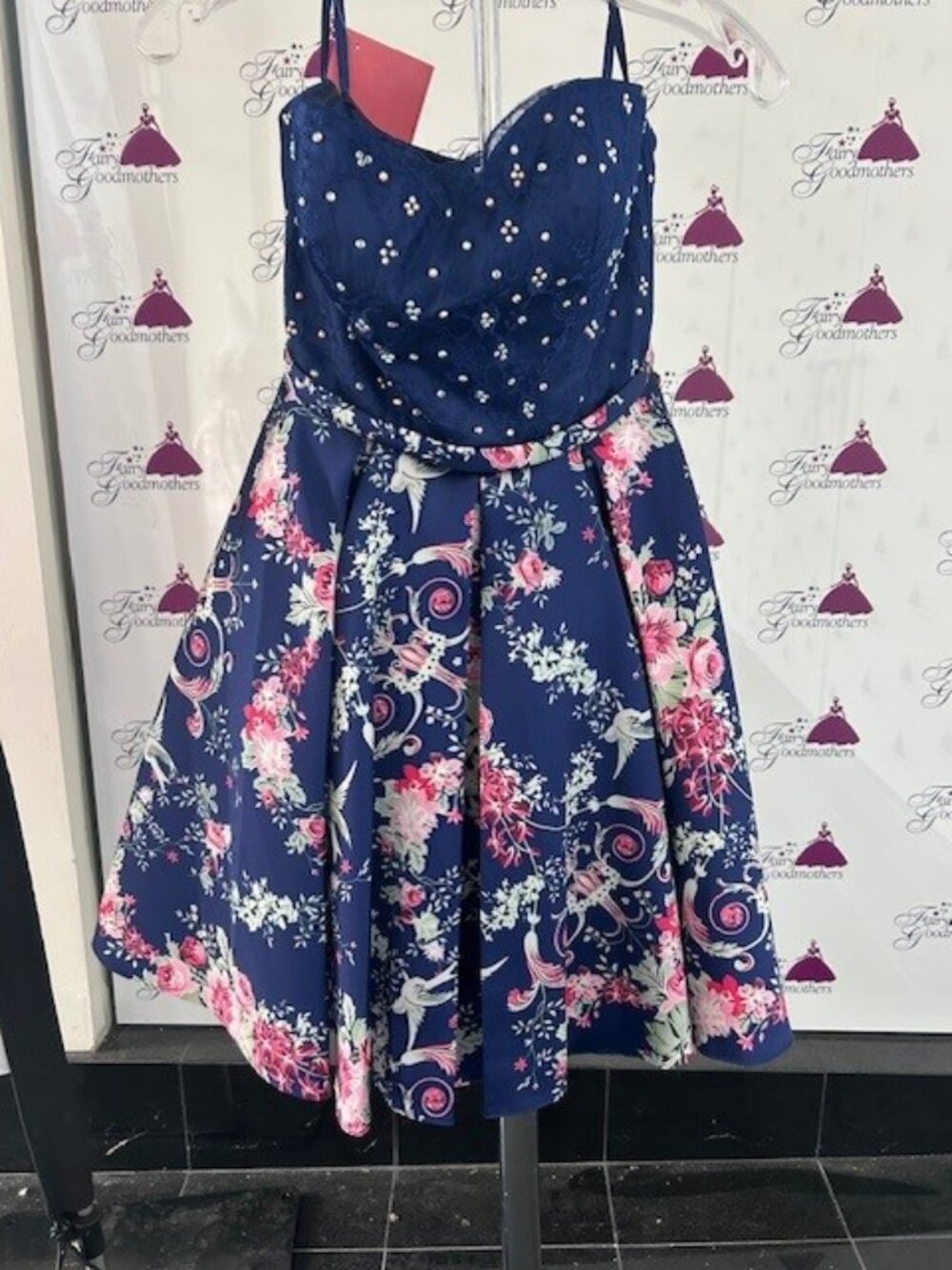 Splash #E201 Size 4 Navy and Pink Floral Mini Dress